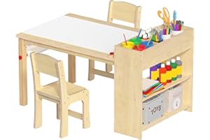 GDLF Kids Art Table and 2 Chairs, Wooden Craft Desk, Activity & Drawing, Children's Furniture, 42" L x23 W