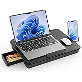SAIJI Laptop Lap Desk, Portable Laptops Tray with Cushion, Drawer Storage, Phone Holder, 12mm Thickened Panel,Carry Handle, Computer Laptop Stand for Bed Fits Up to 15.6 Inch Laptops