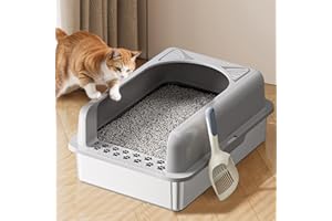 PTFFF Stainless Steel Litter Box with Lid, Litter Box Enclosure for Big & Multiple Cats, XL Extra Large Metal Litter Box with 12" High Wall, Including Scoop, Odorless, Anti-Leakage, Non-Sticky