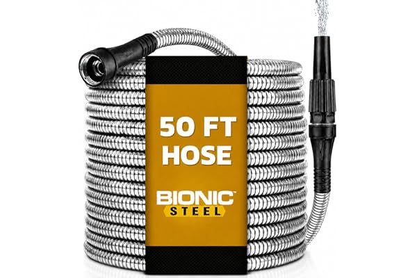 Bionic Steel Metal Garden Hose 50ft, Rust Proof 304 Stainless Steel Water Hose with Aluminum Fittings, Flexible & Heavy Duty