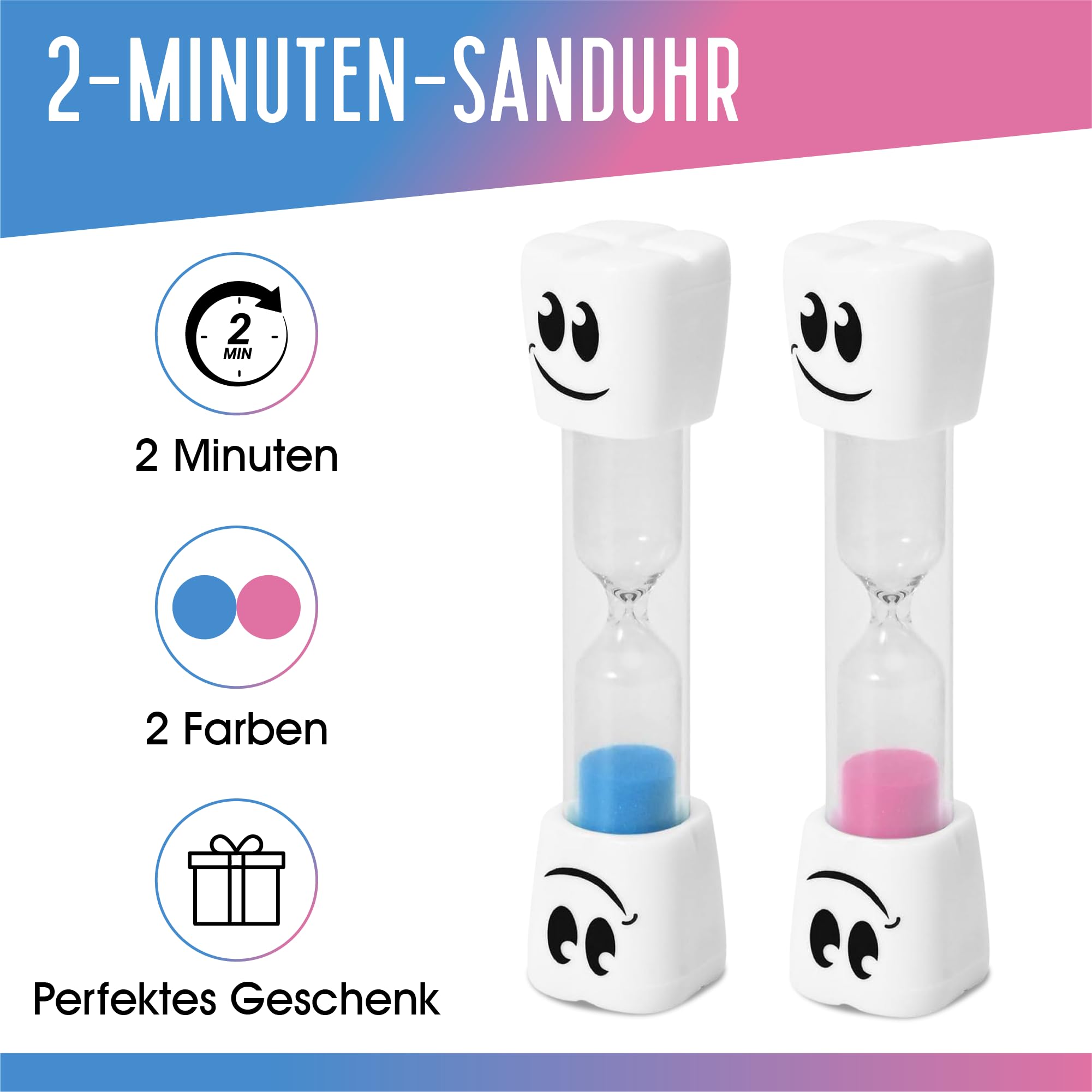 TeacherFav 2-Minuten-Sanduhr zum Zähneputzen für Kinder – 2er-Set kleine Blaue und rosa Smiley-Sanduhren 5