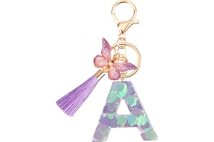 Suweibuke Colourful Cute Initial Letter Keychains for Women Girls with Tassel Butterfly, Charm for Purse Handbags Backpacks
