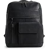 Black Leather Backpack for Men & Women - Large Capacity Laptop Travel Backpack with 17" Sleeve - Vintage Travel Bag with Adjustable Straps, Multiple Pockets & Trolley Sleeve - 34cm x 15cm x 40cm