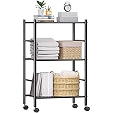 BolDuck 3 Tier Shelf Organizer Rack, Metal Shelving Unit with Wheels/Leveling Feet, Space-Saving Storage Shelves for Closet L