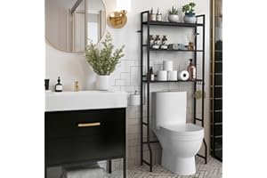 YBING Over The Toilet Rack 3 Tier Bathroom Shelf Over Toilet Storage Organizer Freestanding Above Toilet Storage Rack with Metal Frame and Hook Bathroom Over Toilet Storage Stand Black