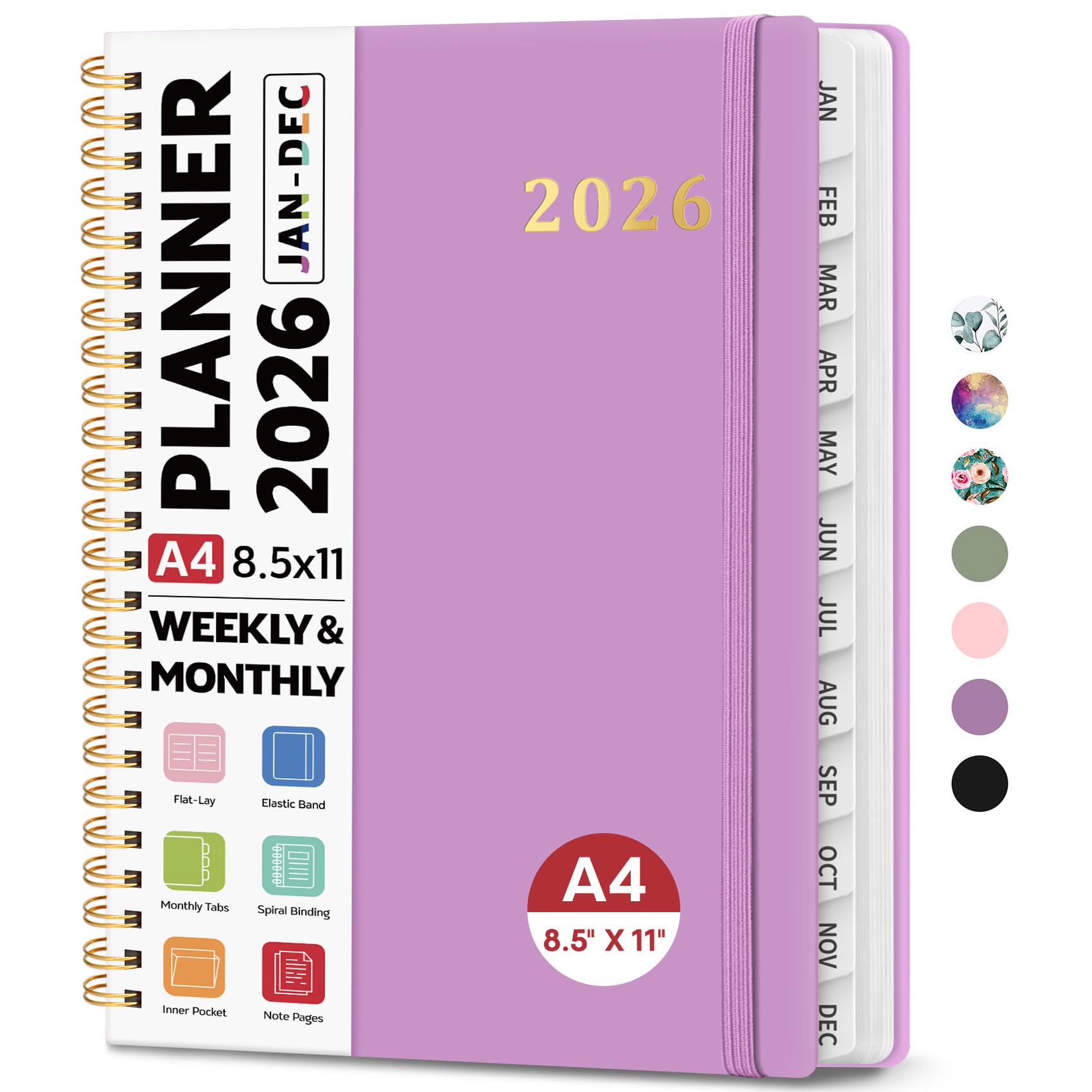 Photo 1 of 2026 Planner 8.5" x 11", Weekly and Monthly Calendar Planner Book, January 2026 - December 2026, Hardcover Spiral Planner with Monthly Tabs, Notes Pages, Perfect for Women & Men, A4 - Purple