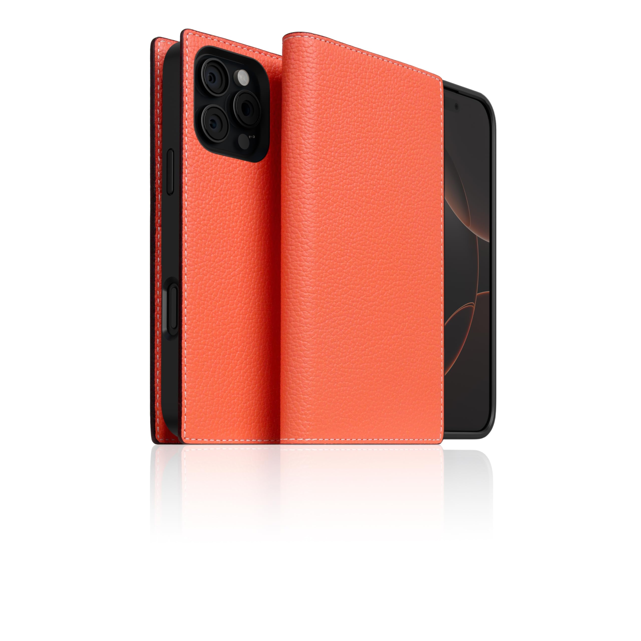 Photo 1 of SLG D8 Neon Full Grain Leather Wallet Case for iPhone 16 Pro Max - [2-in-1] Handcrafted Detachable Diary Style with Magnetic MagSafe Back Cover, Gift Box Included (Coral)