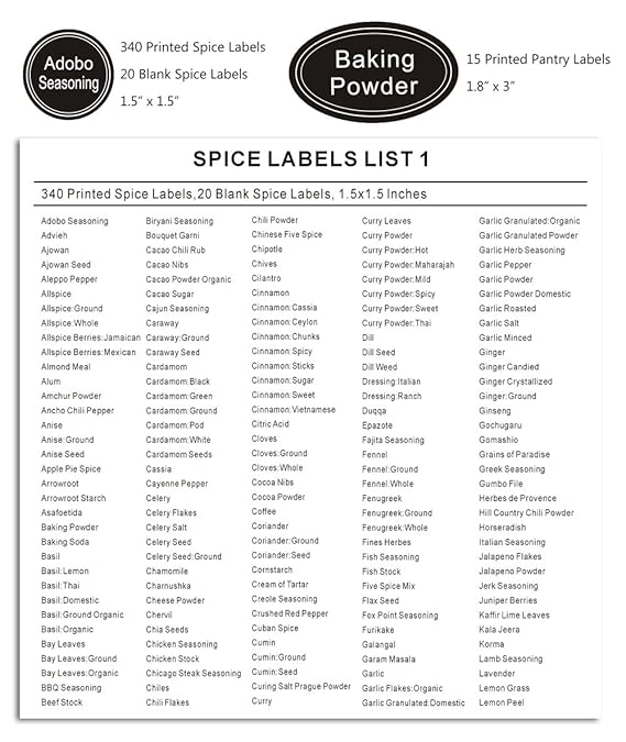 375 Printed Spice Jar Labels With Extra Write On Labels And Pantry