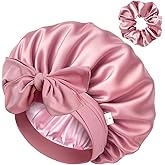 YANIBEST Silk Satin Bonnet for Sleeping Double Layer Hair Bonnet with Elastic Tie Band for Curly Natural Hair