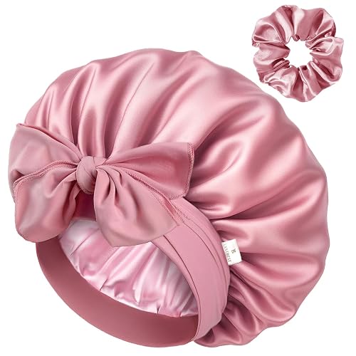 YANIBEST Silk Satin Bonnet for Sleeping Double Layer Hair Bonnet with Elastic Tie Band for Curly Natural Hair