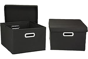 Household Essentials Nested Boxes with Lids, Black, Set of 2