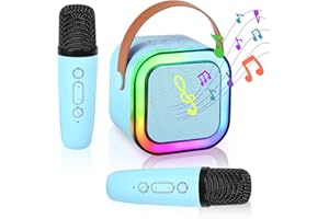 YEAHBOF Mini Karaoke Machine for Kids Adults Portable Bluetooth Speaker with 2 Wireless Microphones,Toddler Singing Toys Teen MP3 Music Player for Boys Ages 3-12 Year Old Birthday Gift Family Home Party(Blue)