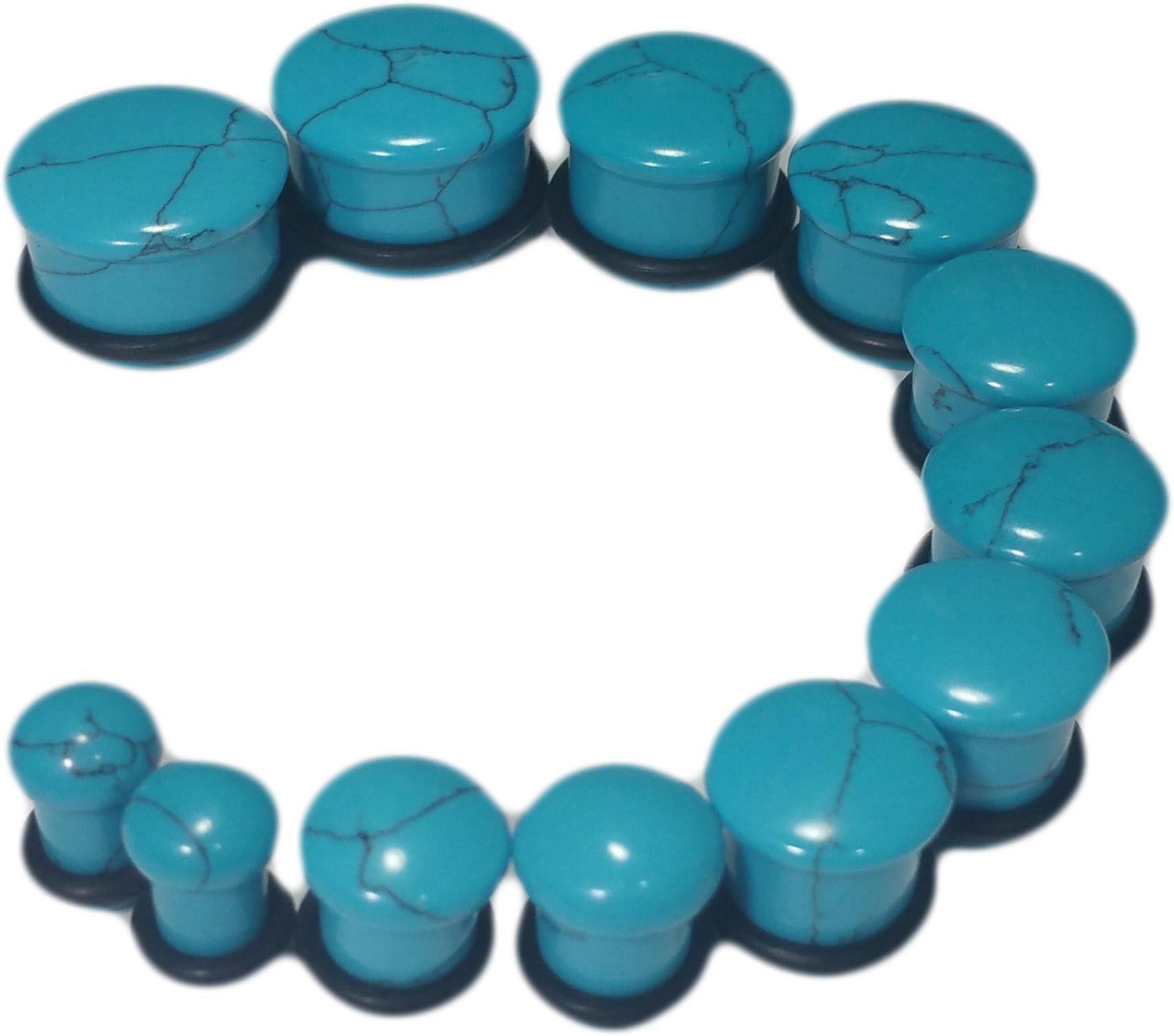 Covet Body Jewelry Pair 6g-5/8 Blue Turquoise Stone Single Flare Plugs Tunnels Gauges