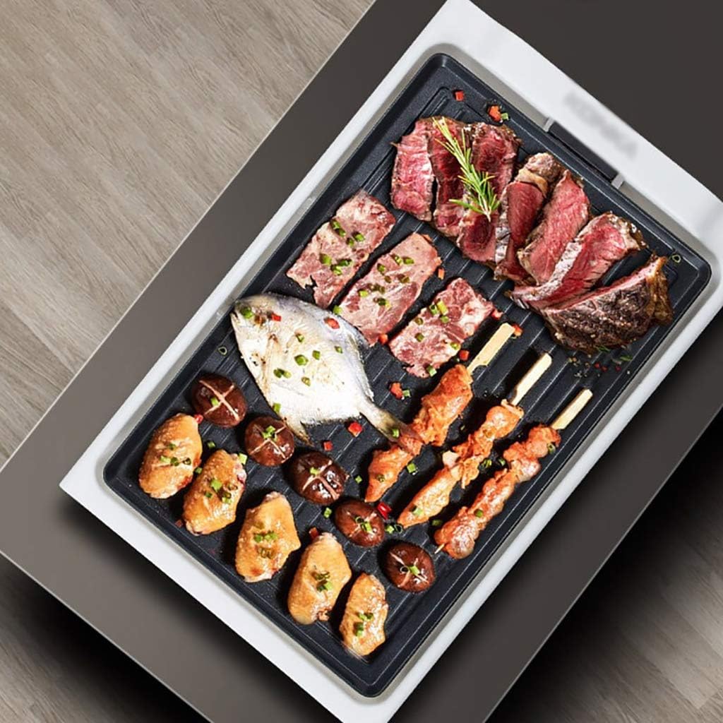 review Smoke-Free and Non-Stick Electric Indoor Grill, 5 Levels of Temperature Adjustment, Washable, 3-6 People, 1355W