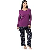 Fruit of the Loom womens Sueded Jersey Crew Top and Fleece Pant Sleep Set