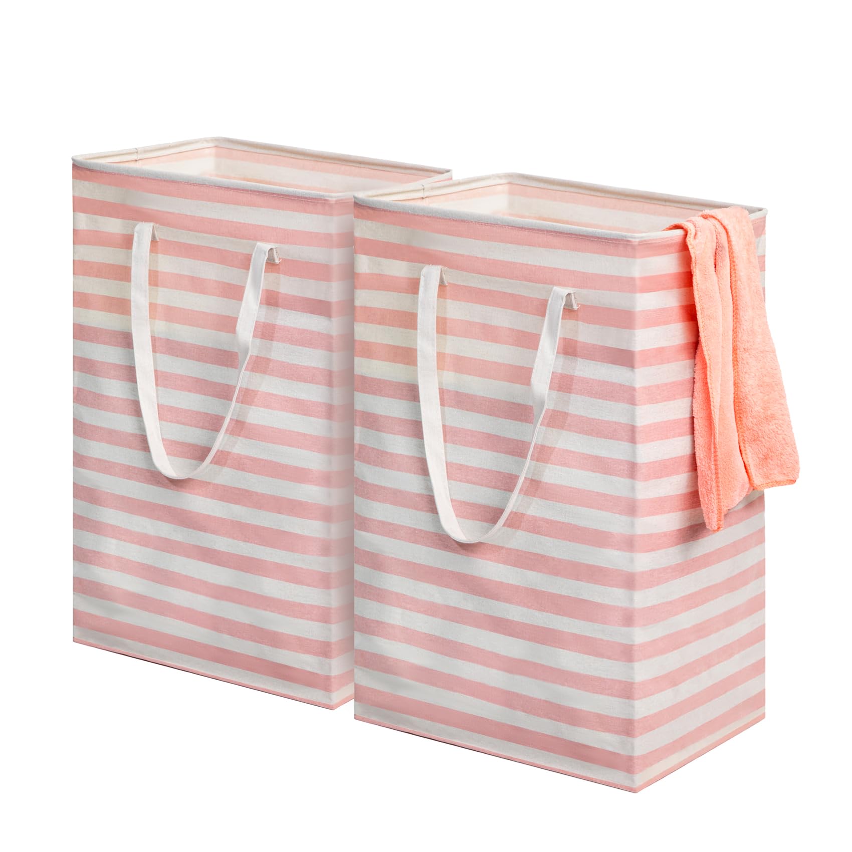 2 Packs Collapsible Laundry Basket, Dirty Foldable Washing Basket for Laundry, Rectangle Freestanding Tall Cotton Laundry Clothes Hamper with Handle for Clothes Toys Storage in Laundry Room Bathroom