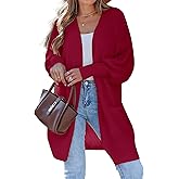 SunnyMelody Womens Oversized Open Front Pocket Long Sleeve Cardigan Fall 2025 Trendy Casual Ribbed Knit Sweaters Cardigans