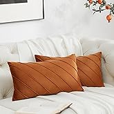 GIGIZAZA Decorative Velvet Pillow Covers 12x20, Set of 2 Burnt Orange Sofa Couch Lumbar Throw Pillows Covers Cases, Living Room Square Cushion Accent Stripe Covers