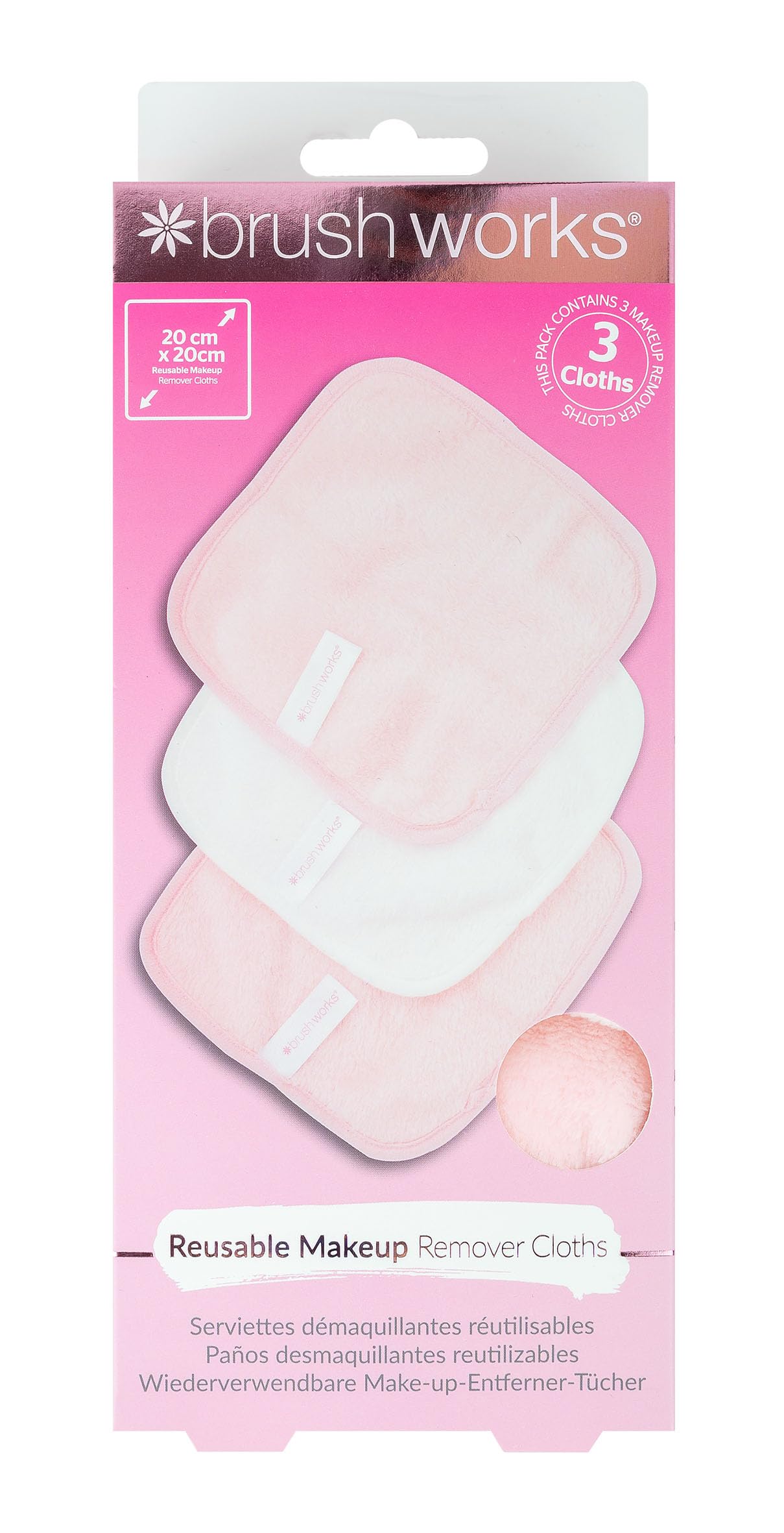 Brushworks Makeup Remover Cloths 3 Pack – Reusable, Super Soft Microfibre Face Cloths for Deep Cleansing, All Skin Types – Vegan & Cruelty-Free