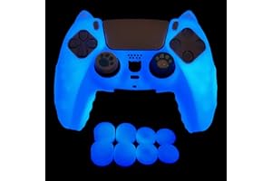 HLRAO Anti-Slip Glow in The Dark PS5 Controller Skin,Soft Thicken Studded Protective Silicone Cover Skin Grips Compatible wit