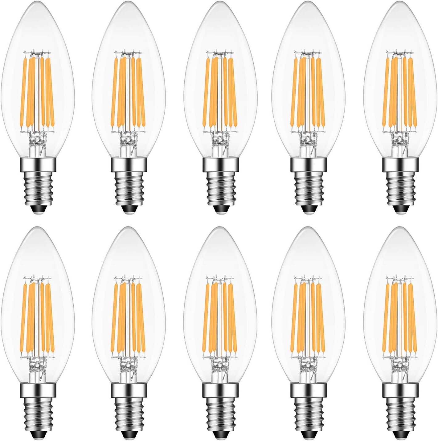 BINGSHION E14 6W LED Candle Bulbs, 60W Incandescent Bulb Equivalent, 2700K Warm White, 600lm, Light Bulbs, Non-Dimmable, Pack of 10
