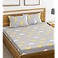 Ahmedabad Cotton 144 TC Cotton Double Bedsheet with 2 Pillow Covers - Grey and Yellow