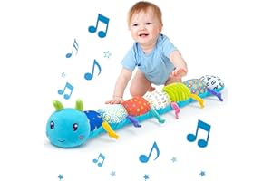 USSYBABY Baby Infant Musical Toy Soft Stuffed Animal Toy with Multi Textures,Rattle,Crinkle,Newborn Baby Toy for 0 3 6 9 12 Months Girls Boy Gift,Caterpillar,Blue