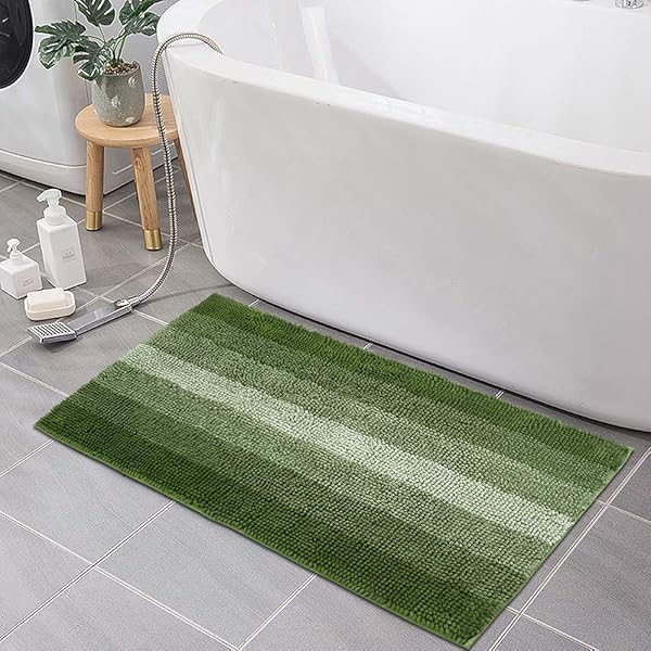 COSY HOMEER BATH RUGS MADE OF 100% POLYESTER EXTRA SOFT AND NON SLIP BATHROOM MATS SPECIALIZED IN MACHINE WASHABLE AND WATER ABSORBENT SHOWER MAT (44X26 INCH, GREEN)