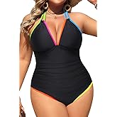 Aqua Eve Plus Size Swimsuits One Piece Bathing Suit for Women Tummy Control Sexy Halter Swimwear