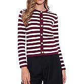 Allegra K Striped Cardigan Sweaters for Women's Lightweight Crew Neck Button Down Knit Jackets