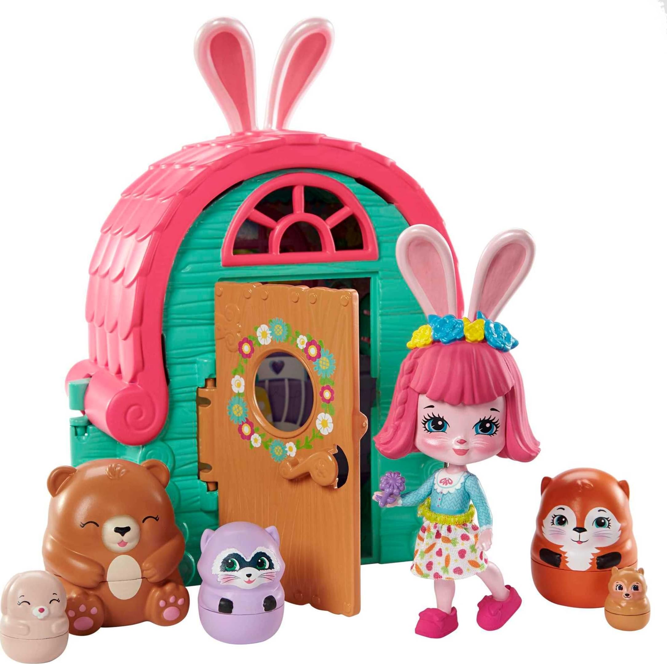ENCHANTIMALS Bree Bunny and Cabin Doll with Surprise Matryoshian Pet and Toy Hut (Mattel GTM47)