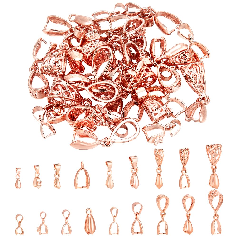 PH PandaHall 54pcs Brass Pick Pinch Bails 9 Style Hooks Bails Charms 2 Color Tibetan Ice Pick Clip Pendant Bails Jewelry Pinch Clasp Bails Pendant for Earring Necklaces Making