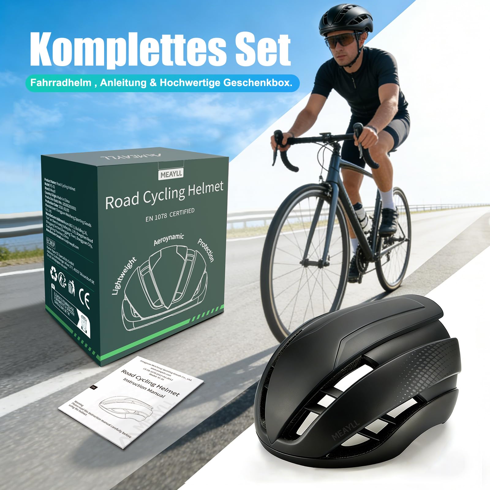 Fahrradhelm Herren Damen, Leichter Fahrradhelm Erwachsene für City & Rennrad mit Magnetverschluss, 16 Belüftungsöffnungen, CE EN1078 – Verstellbar M/L (55–61 cm, ca. 290–300g) 9