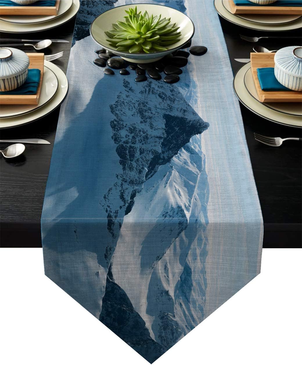 Fandim Fly Table Runner Alps Mountain with Snow Covered Peaks Top Misty Hill Table Runners for Catering Events, Dinner Parties, Wedding, Indoor and Outdoor Parties, 14 x 72 Inch