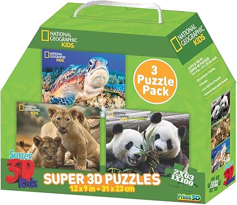 Prime3D National Geographic Lion Cub - Panda - Sea Turtle Pack of 3 Puzzles by
