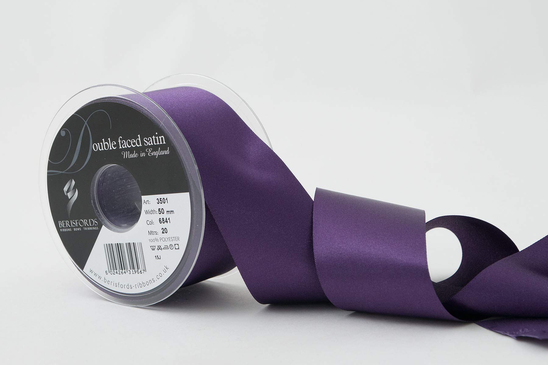 Berisfords Double FACE Poly Satin Ribbon, BlackBerry, 50 mm