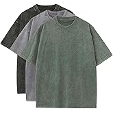 3 Pcs Men's Oversized Cotton Summer T-Shirts - Vintage Baggy Tee Loose Fit Short Sleeve T-Shirts Casual Streetwear