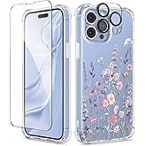 GVIEWIN for iPhone 13 Pro Case Floral, with Screen Protector&Camera Lens Protector,[Non Yellowing] Soft Shockproof Clear Phone Protective Cover for Women, Flower Pattern Design 6.1"(Floratopia)