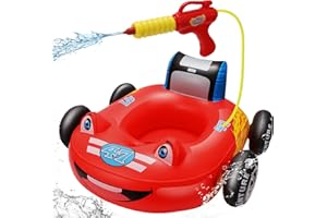 Korigey Car Pool Floats Kids with Water Gun, Kids Pool Toys for Kids Aged 3-8 Years, Toddler Pool Float for Boys, Car Inflatable Float for Pool, Beach and Any Summer Party Gift (33’’x 32’’)