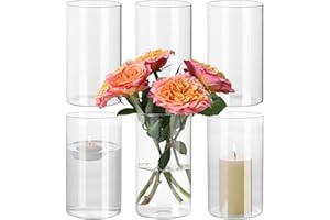 SUPMIND 6 Pack Glass Cylinder Vase for Table Centerpieces, 6 Inch Clear Glass Flower Vases Bulk Glass Hurricane Candle Holder Small Floral Vases for Table, Floating Candle Vase for Wedding Home Décor