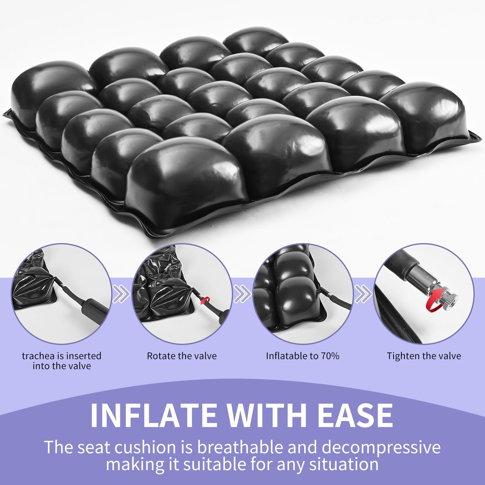 Cushions for Pressure Sores on Buttocks - 17 * 17Inches Wheelchair Cushion for Pressure Relief - Infaltable Air Seat Cushion for Senior