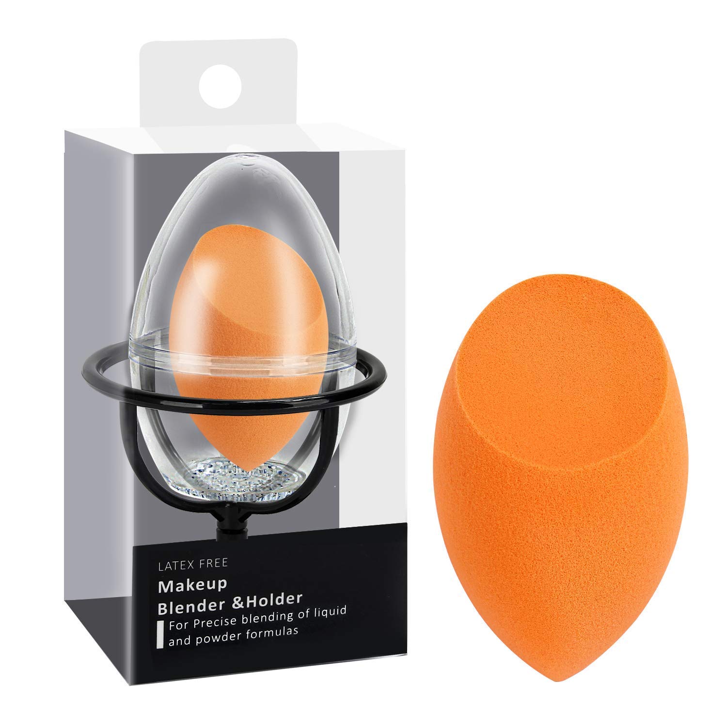 Makeup Sponge Set Beauty Foundation Blending Sponge, Flawless for Foundations, Powders & Creams with 1 Beauty Sponge Travel Case +1 Sponge Holder Stand ,Orange