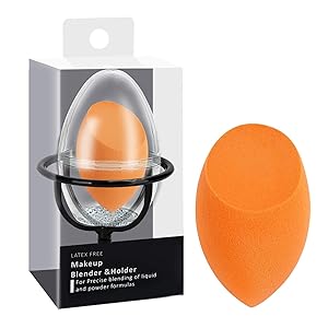 Makeup Sponge Set Beauty Foundation Blending Sponge, Flawless for Foundations, Powders & Creams with 1 Beauty Sponge Travel Case +1 Sponge Holder Stand ,Orange