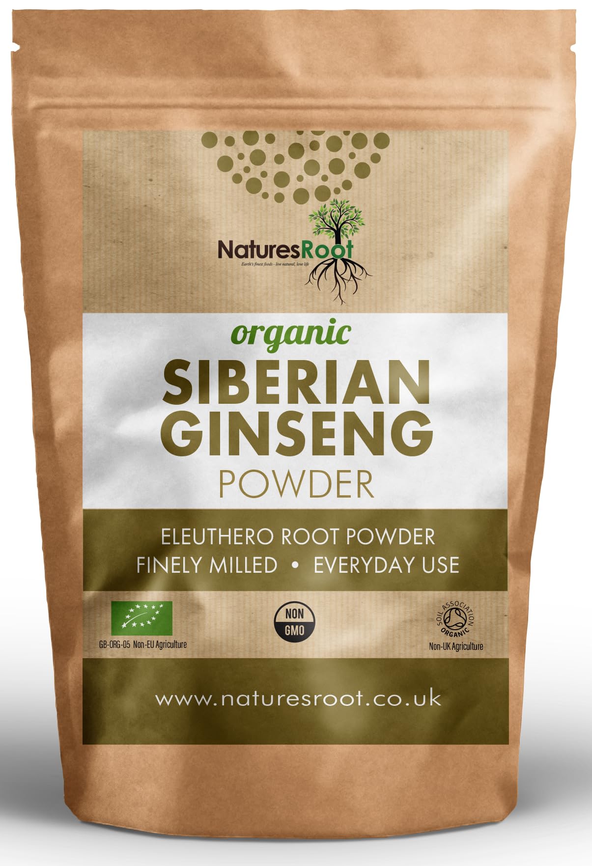 Natures Root Organic Siberian Ginseng Powder 500g - Boost Stamina & Immunity | Vegan | Non GMO | Raw