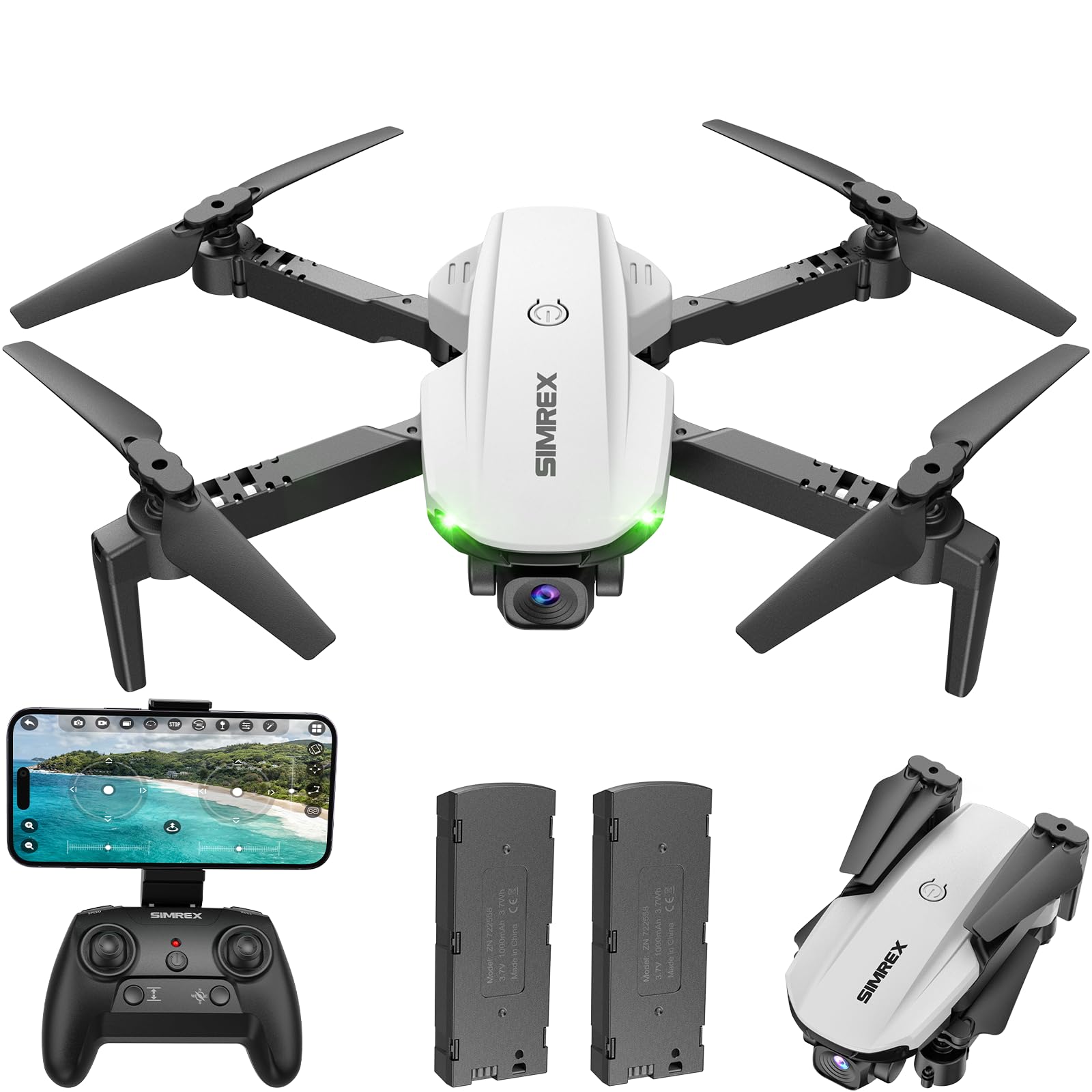 Photo 1 of Simrex Drone With Camera for Adults-1080P FPV Quadcopter Drone with Hover Stable, Foldable Mini Drones With One Key Start, Waypoint Fly, Headless Mode, Auto-Follow, 3D Flip, 3 Speeds, 2 Batteries, Easy for Beginners