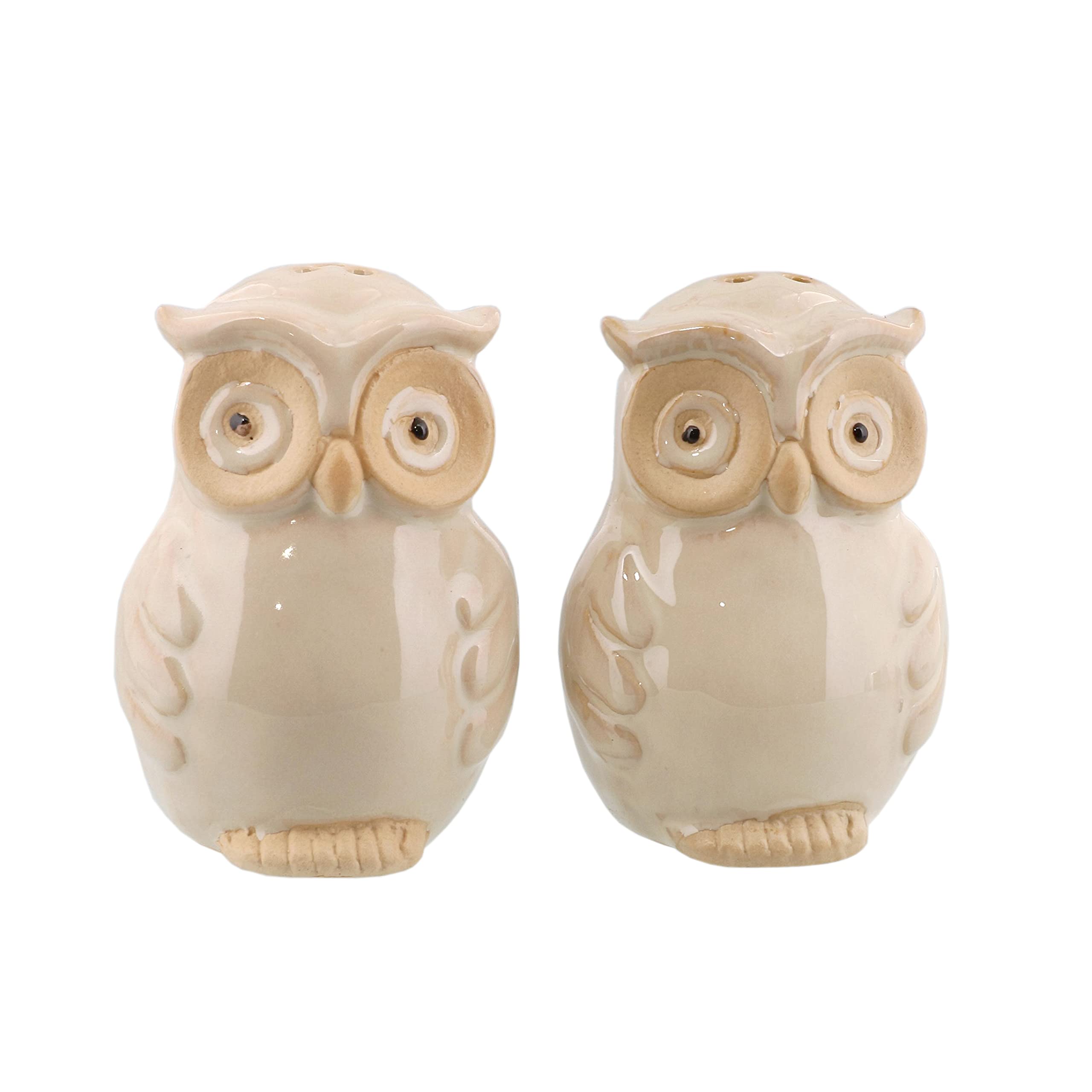 Ceramic Owl Salt and Pepper Shaker Collectors Kitchen Décor - Tan