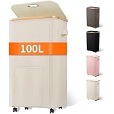 Vincona Laundry Basket with Wheels, Tall Dirty Clothes Hamper on Wheels, Rolling Laundry Hamper with lid for Dorm, Bedroom and Bathroom (Beige, 100L)