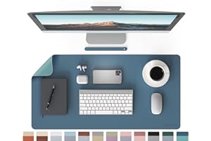 RENMTURE Double-Sided Two-Tone Faux Leather Desk mat Desktop Organization and Accessories Home and Office Large Mouse pad Game and Work (Blue/Green, 32"x16")