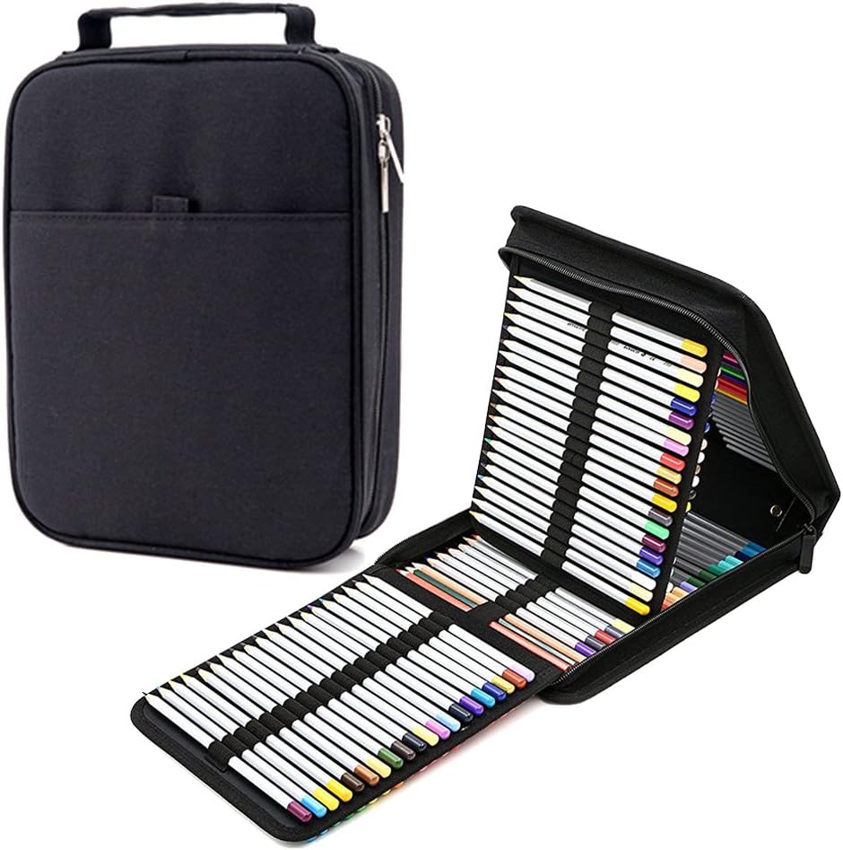 Estuche escolar vivienda de soporte almacenamiento bolsa Pochette, 150 lápices de color con cierre de cremallera gran capacidad mango funda organizador pintura para estudiantes y artistes chicas y Chicos, color Negro: Amazon.es: