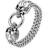 LuxGoth Stainless Steel Heavy Cuban Link Chain Bracelet Gothic Punk Rock Biker Viking Vintage Franco Link Curb Bracelet Jewelry for Men Silver